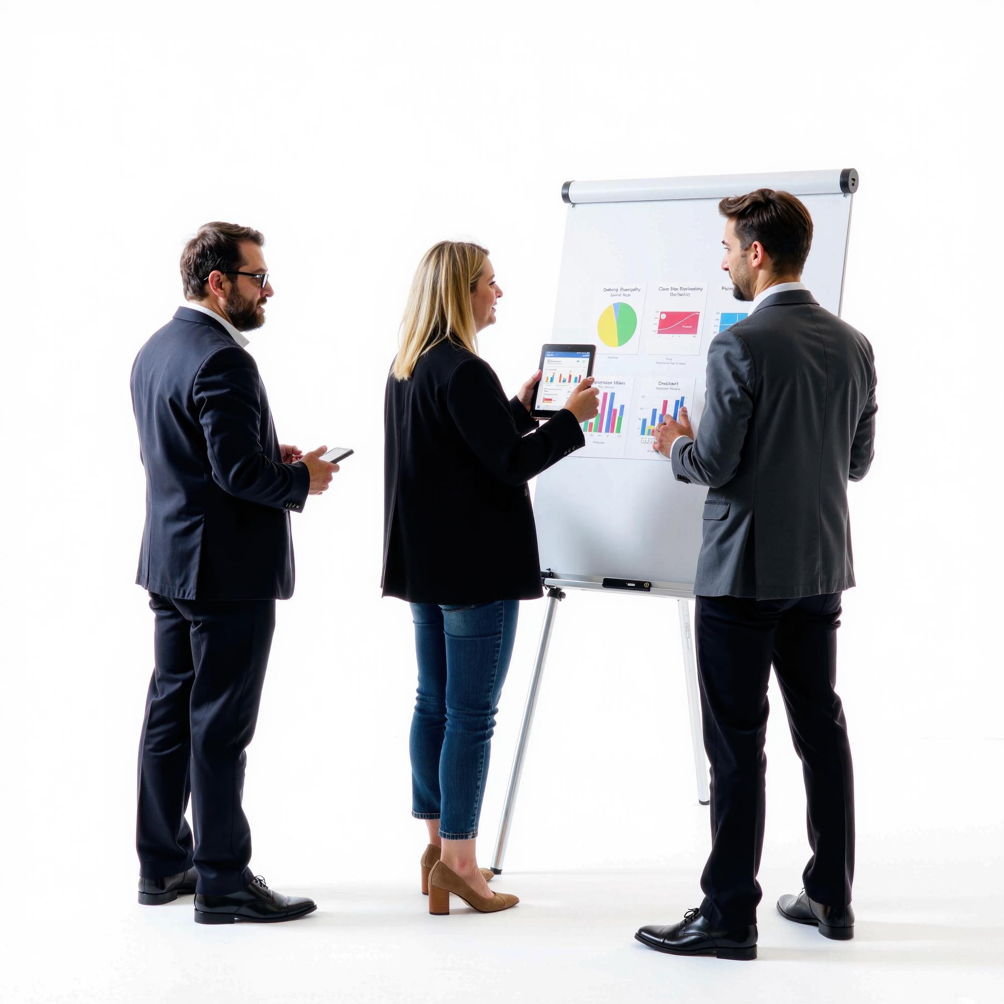Moderator erklärt Diagramm vor Teilnehmern